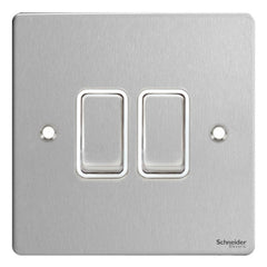 GU1222WSS Ultimate flat plate stainless steel white insert 2 gang 2 way 16AX plate switch
