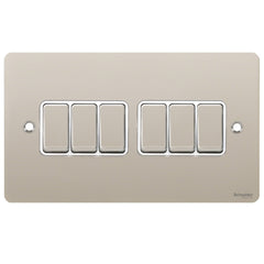 GU1262WPN Ultimate flat plate pearl nickel white insert 6 gang 2 way 10AX plate switch
