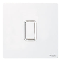 GU1412RWPW Ultimate screwless flat plate white metal white insert 1 gang 2 way 10A retractive plate switch