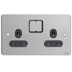 GU3220BSS Ultimate flat plate stainless steel black insert 2 gang 13A switched socket