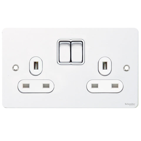 GU3220WPW Ultimate flat plate white metal white insert 2 gang 13A switched socket