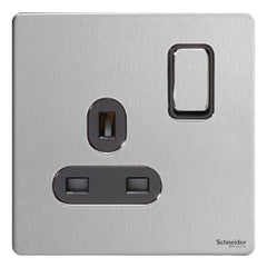 GU3410BSS Ultimate screwless flat plate stainless steel black insert 1 gang 13A switched socket