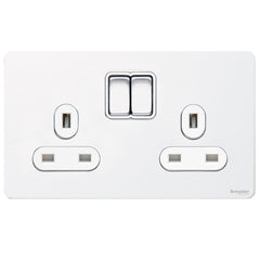 GU3420WPW Ultimate screwless flat plate white metal white insert 2 gang 13A switched socket