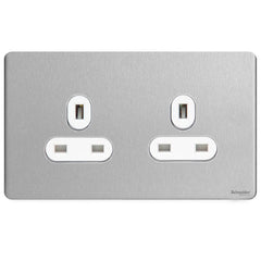 GU3460WSS Ultimate screwless flat plate stainless steel white insert 2 gang 13A unswitched socket