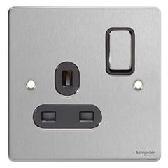 GU3510BBC Ultimate low profile brushed chrome black insert 1 gang 13A switched socket