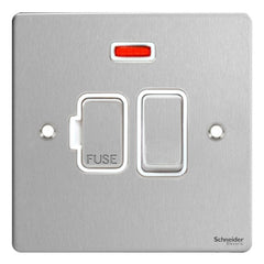 GU5211WSS Ultimate flat plate stainless steel white insert 13A switched + neon fused connection unit