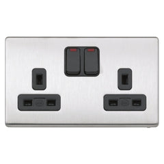 MK K24647BSSB - 13A 2G Dp Dual Earth Switched Socket + Neon