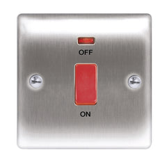 BG  Nexus Metal - NBS74 -  Brushed Steel 45A DP Switch With Neon, Single Plate