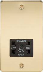 Flat Plate 115/230V dual voltage shaver socket - polished brass with black insert