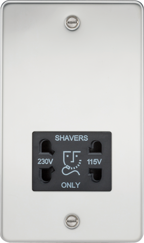 Flat Plate 115/230V dual voltage shaver socket - polished chrome with black insert