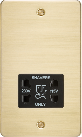 Flat Plate 115/230V dual voltage shaver socket - brushed brass with black insert