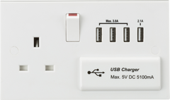 13A Switched Socket with Quad USB Charger 5V DC 5.1A