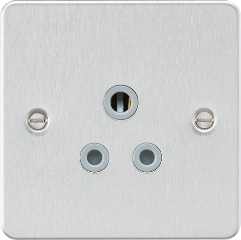 Flat plate 5A unswitched socket - brushed chrome with grey insert