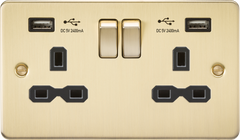 13A 2G switched socket with dual USB charger A + A (2.4A) - Brushed brass with black insert