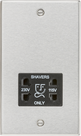 115/230V Dual Voltage Shaver Socket with Black Insert - Square Edge Brushed Chrome