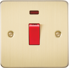 Flat Plate 45A 1G DP switch with neon - brushed brass