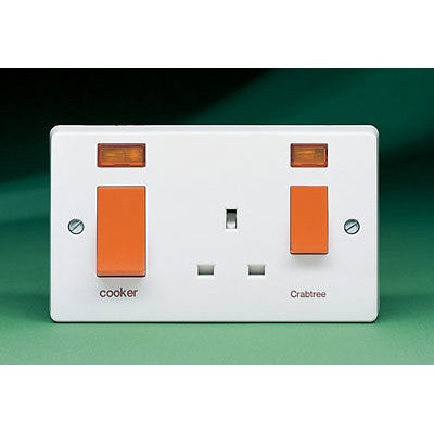 Crabtree Capital 4521/31 45A 2 Gang DP Slim Line Cooker Control Unit with Neon Indicator and 13A Switch Socket Outlet
