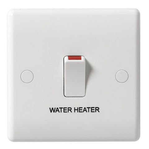 BG - 832WH -  20 Amp Double Pole Switch, Marked Water Heater With Flex Outlet White