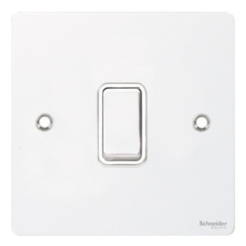 GU1212RWPW Ultimate flat plate white metal white insert 1 gang 2 way 10A retractive plate switch
