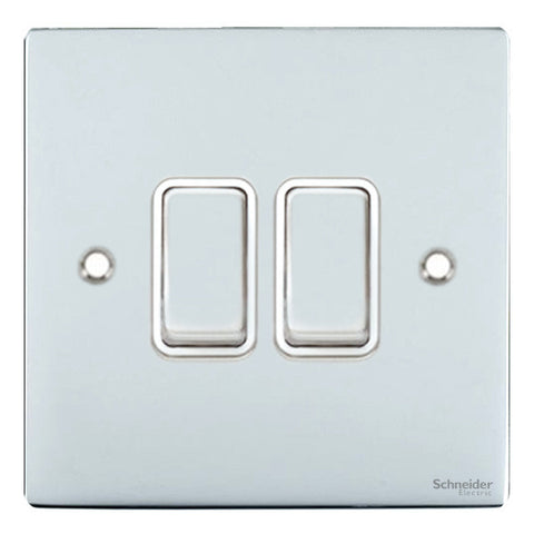 GU1222WPC Ultimate flat plate polished chrome white insert 2 gang 2 way 16AX plate switch