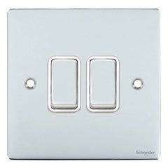 GU1222WPC Ultimate flat plate polished chrome white insert 2 gang 2 way 16AX plate switch