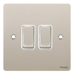 GU1222WPN Ultimate flat plate pearl nickel white insert 2 gang 2 way 10AX plate switch