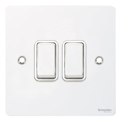GU1222WPW Ultimate flat plate white metal white insert 2 gang 2 way 16AX plate switch