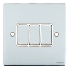 GU1232WPC Ultimate flat plate polished chrome white insert 3 gang 2 way 16AX plate switch