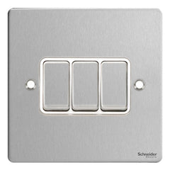 GU1232WSS Ultimate flat plate stainless steel white insert 3 gang 2 way 16AX plate switch