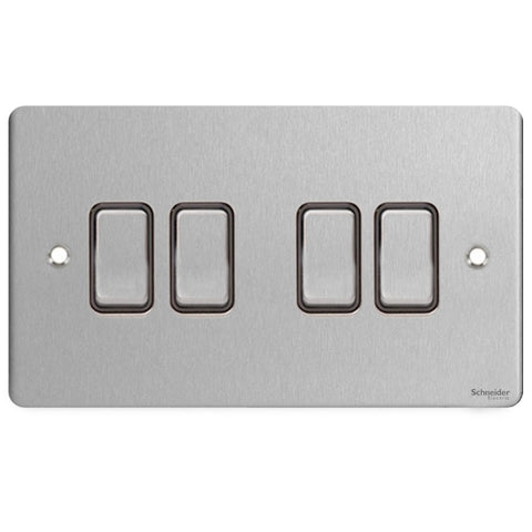 GU1242BSS Ultimate flat plate stainless steel black insert 4 gang 2 way 16AX plate switch