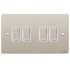 GU1242WPN Ultimate flat plate pearl nickel white insert 4 gang 2 way 10AX plate switch