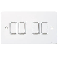 GU1242WPW Ultimate flat plate white metal white insert 4 gang 2 way 16AX plate switch