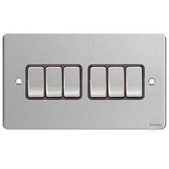GU1262BSS Ultimate flat plate stainless steel black insert 6 gang 2 way 16AX plate switch