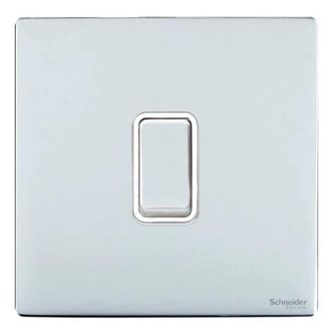 GU1412RWPC Ultimate screwless flat plate polished chrome white insert 1 gang 2 way 10A retractive plate switch