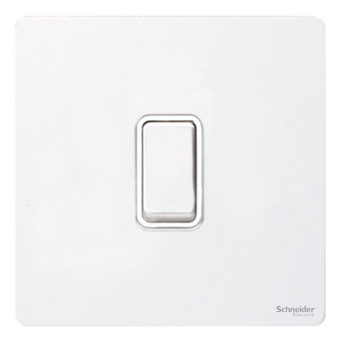 GU1412RWPW Ultimate screwless flat plate white metal white insert 1 gang 2 way 10A retractive plate switch