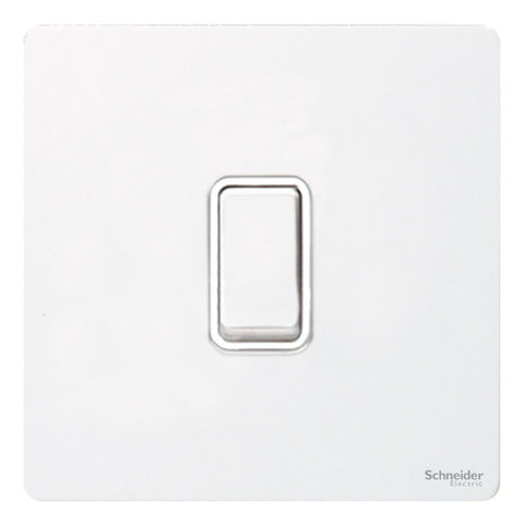 GU1414WPW Ultimate screwless flat plate white metal white insert 1 gang intermediate 16AX plate switch