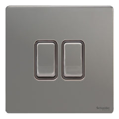 GU1422BBN Ultimate screwless flat plate black nickel black insert 2 gang 2 way 16AX plate switch