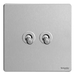 GU1422TSS Ultimate screwless flat plate stainless steel 2 gang 2 way 10AX toggle switch