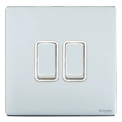 GU1422WPC Ultimate screwless flat plate polished chrome white insert 2 gang 2 way 16AX plate switch