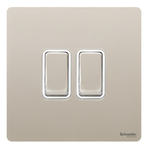 GU1422WPN Ultimate screwless flat plate pearl nickel white insert 2 gang 2 way 16AX plate switch