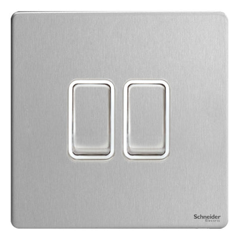 GU1422WSS Ultimate screwless flat plate stainless steel white insert 2 gang 2 way 16AX plate switch