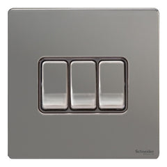 GU1432BBN Ultimate screwless flat plate black nickel black insert 3 gang 2 way 16AX plate switch