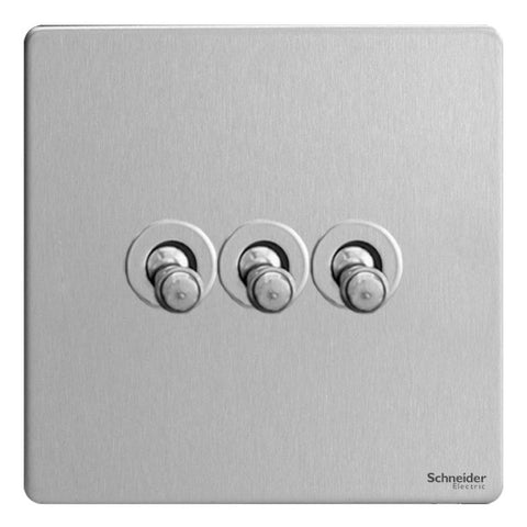 GU1432TSS Ultimate screwless flat plate stainless steel 3 gang 2 way 10AX toggle switch