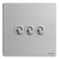 GU1432TSS Ultimate screwless flat plate stainless steel 3 gang 2 way 10AX toggle switch