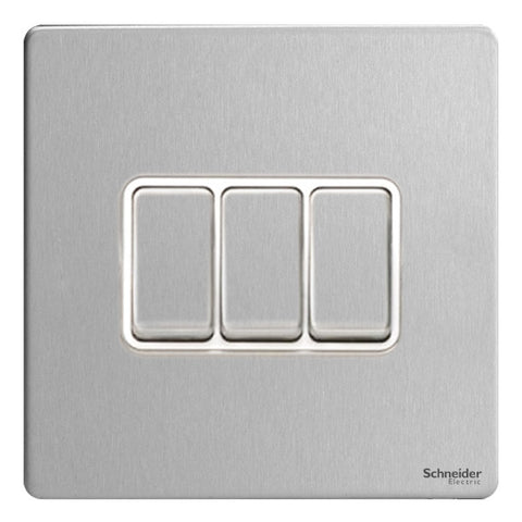 GU1432WSS Ultimate screwless flat plate stainless steel white insert 3 gang 2 way 16AX plate switch