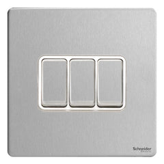 GU1432WSS Ultimate screwless flat plate stainless steel white insert 3 gang 2 way 16AX plate switch