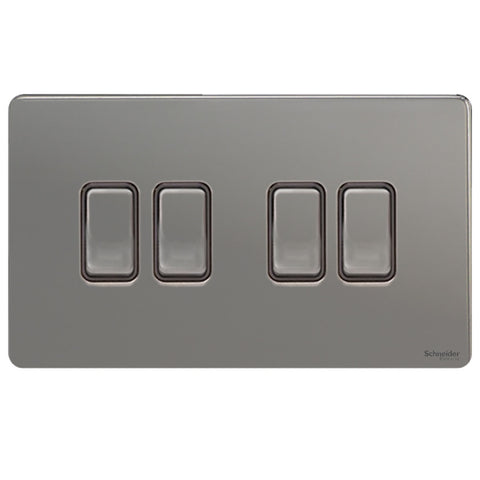 GU1442BBN Ultimate screwless flat plate black nickel black insert 4 gang 2 way 16AX plate switch