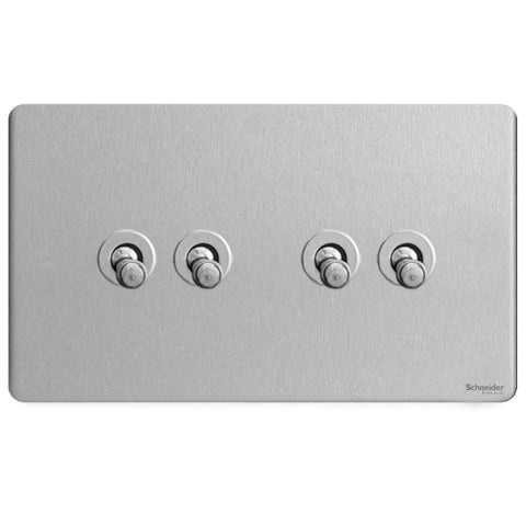 GU1442TSS Ultimate screwless flat plate stainless steel 4 gang 2 way 10AX toggle switch