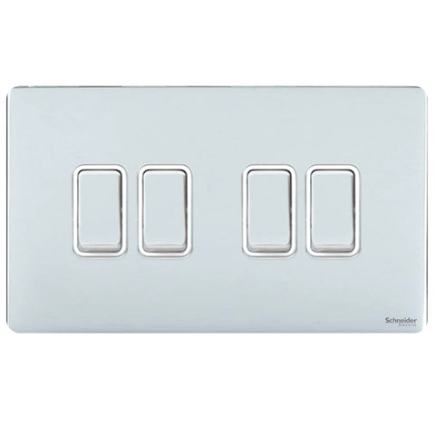 GU1442WPC Ultimate screwless flat plate polished chrome white insert 4 gang 2 way 16AX plate switch