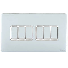 GU1462WPC Ultimate screwless flat plate polished chrome white insert 6 gang 2 way 16AX plate switch